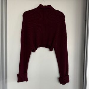 JLUXLABEL Deep Red Cropped Turtleneck Sweater